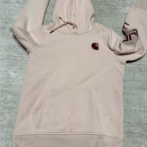 Carhartt Light Tan Hoodie with Maroon Logo